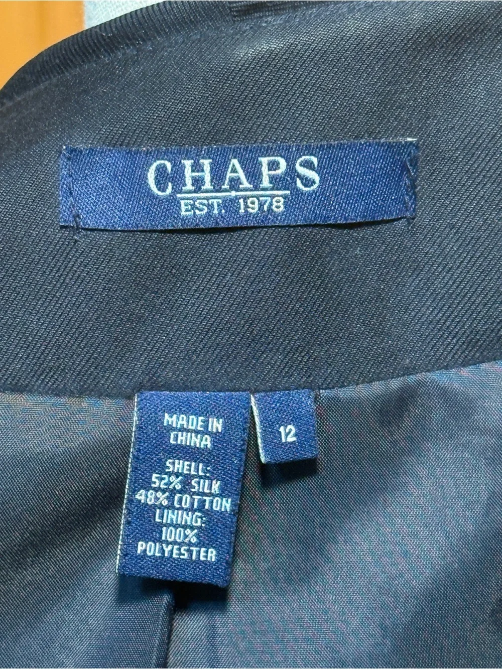 Vintage Ralph Lauren Chaps Silk Cotton Navy Ruffle-Trim Single-Button Jacket